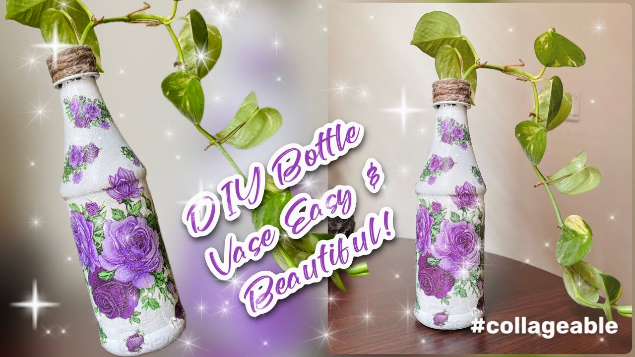 DIY Bottle Vase | Easy Decoupage Craft Idea | Upcycle & Decorate ✨