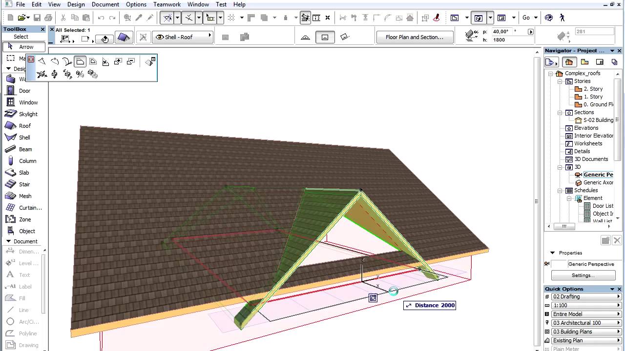 Complex roofs in ARCHICAD - Cross-gable roof