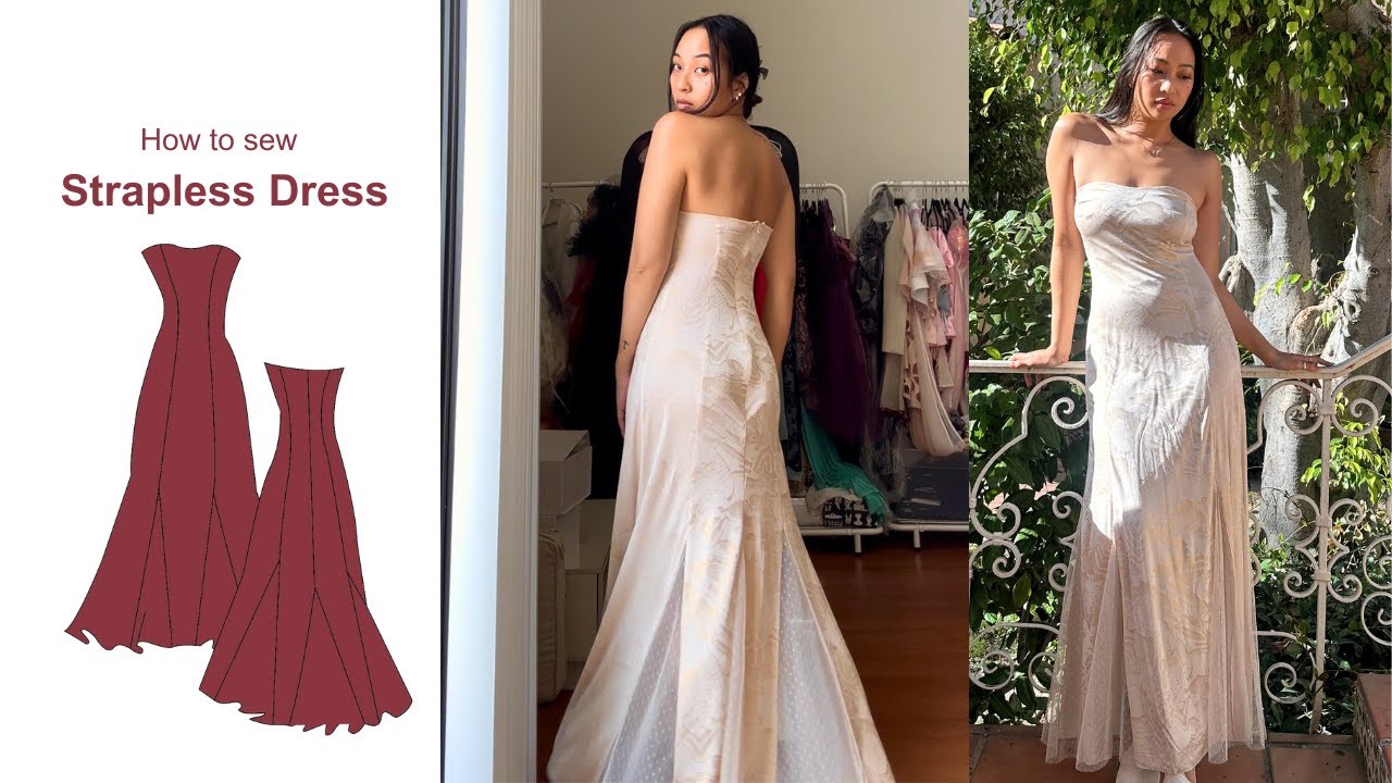 How to sew a Strapless Princess Seam Dress with Godets | Prom Dress | Formal Dress