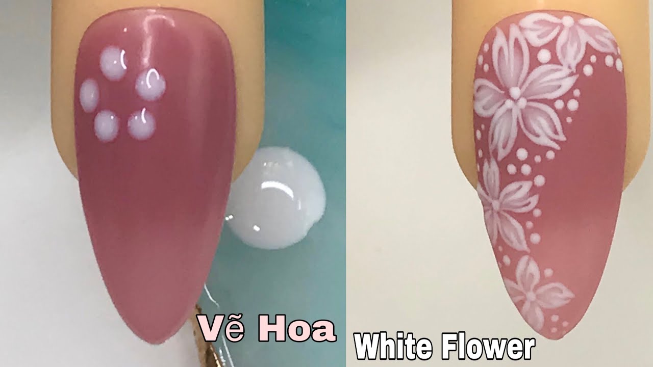 Easy White Flower Nails Art For Beginner 💖Vẽ Hoa💅 New Nails Design 💝 New Nails