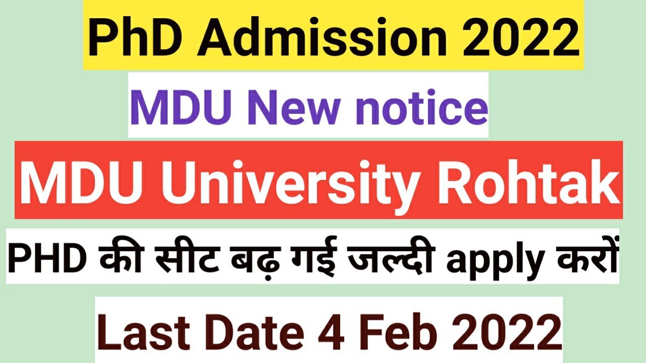 PhD ADMISSION 2022 !! MDU University Rohtak PhD admission open !! Revised PhD seats!! NTA UGC NET