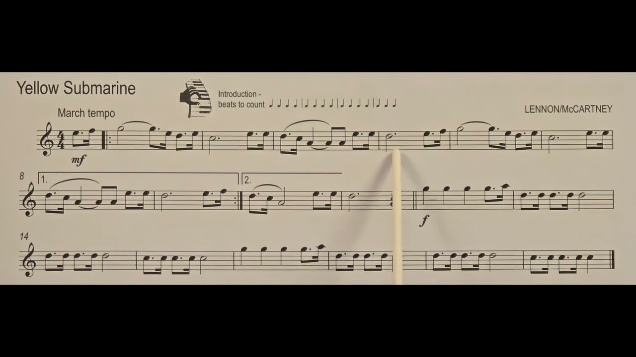 Yellow Submarine by Lennon & McCartney piano accompaniment at rehearsal speed