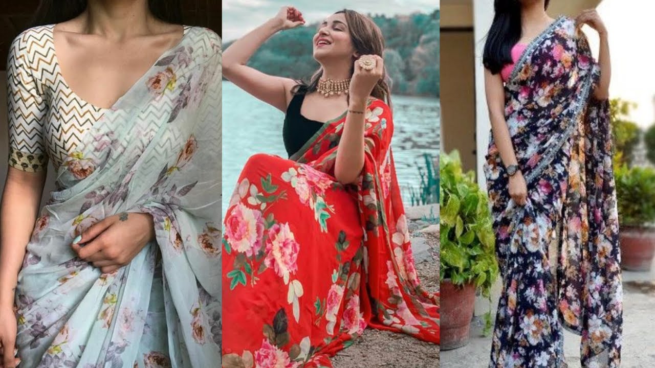 How To Look Classy, elegant In A Floral Saree!!! Summer floral sarees to look beautiful