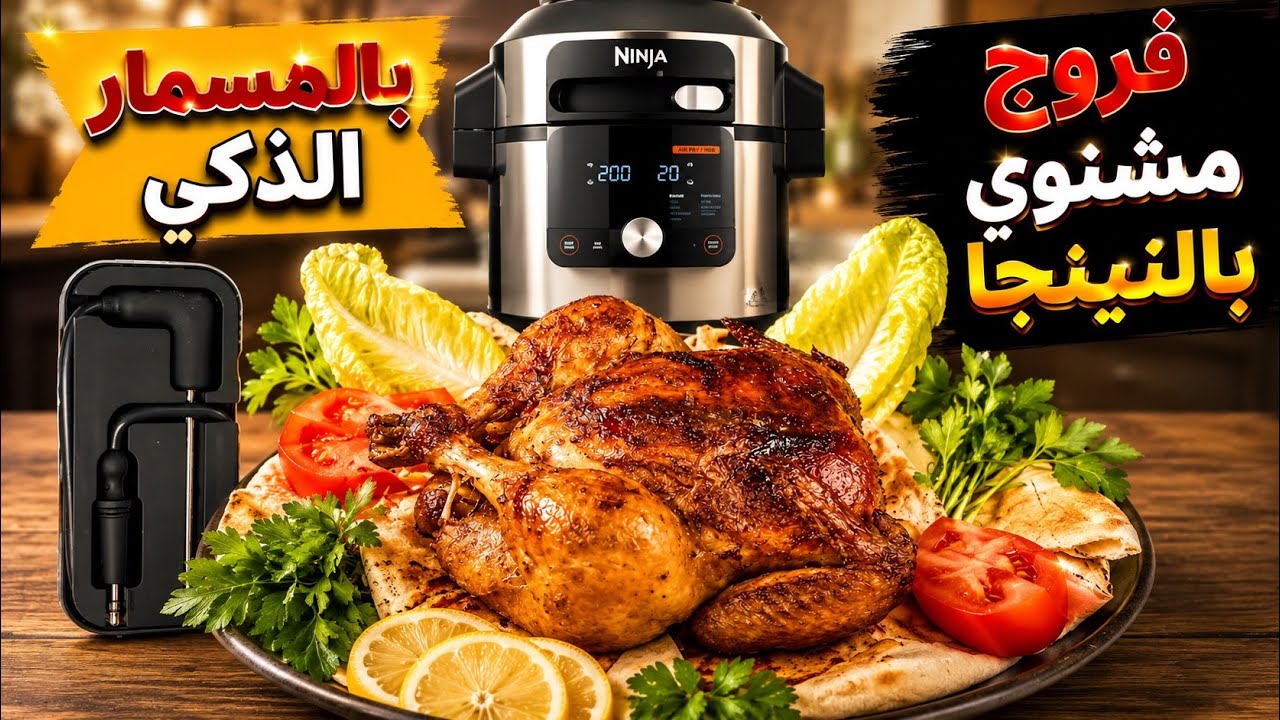 طريقة مسمار الشوي الذكي لتحضير فروج مشوي بطنجرة نينجا🍗🔥 - الطعم ولا أروع Digital CookingProbe Ninja