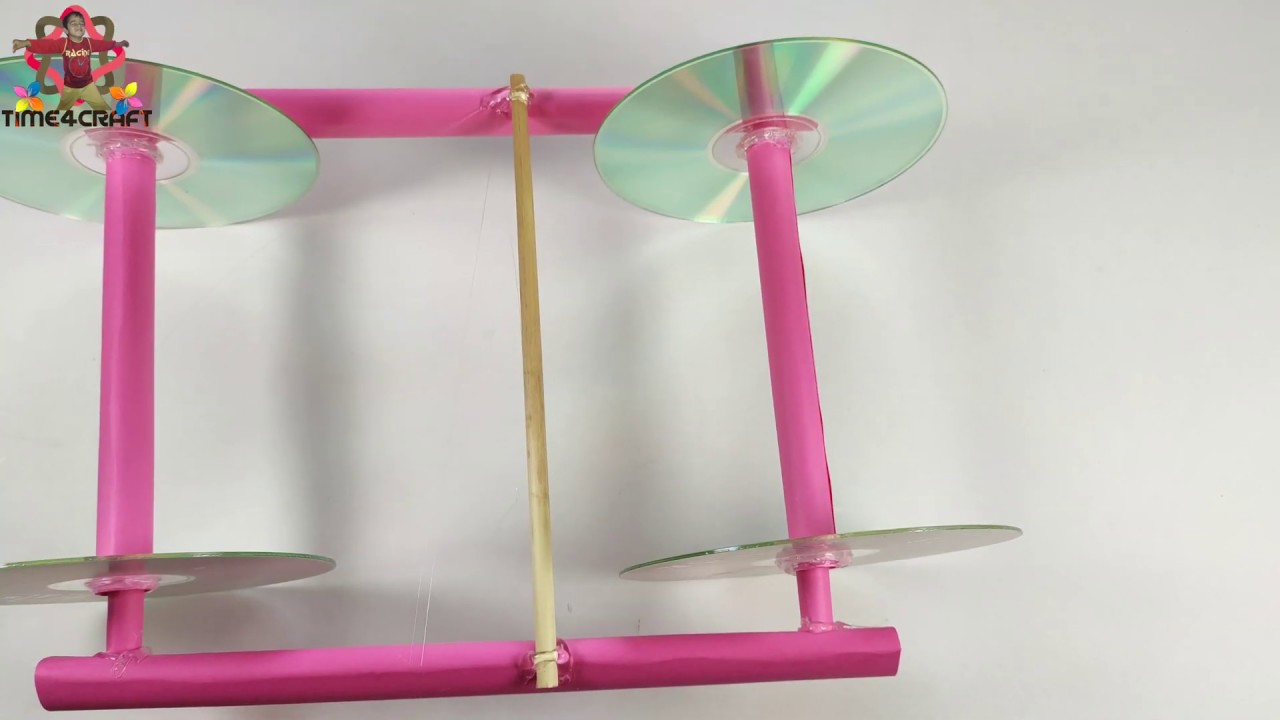 DIY How to make a Rubber Band powered Car With Recycle CD/DVD || easy kids projects