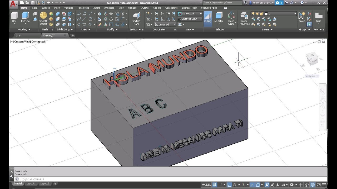 Grabar texto en piezas 3D AutoCAD 2019  video Exclusivo Avanzado