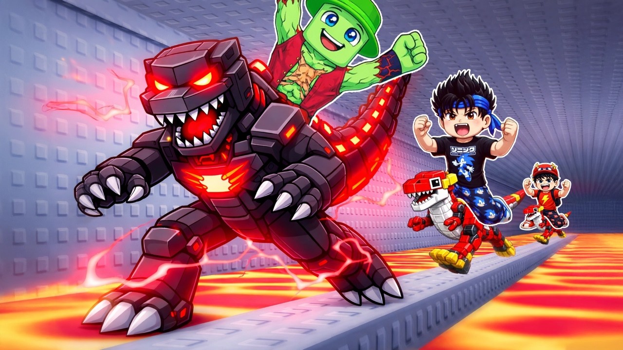 J'utilise le GODZILLA 0.01% dans Roblox Speed Dinosaur…