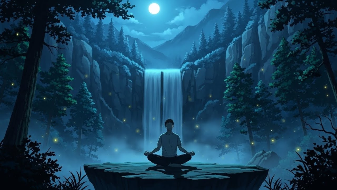 Waterfall Meditation | Night Lo-Fi Ambient