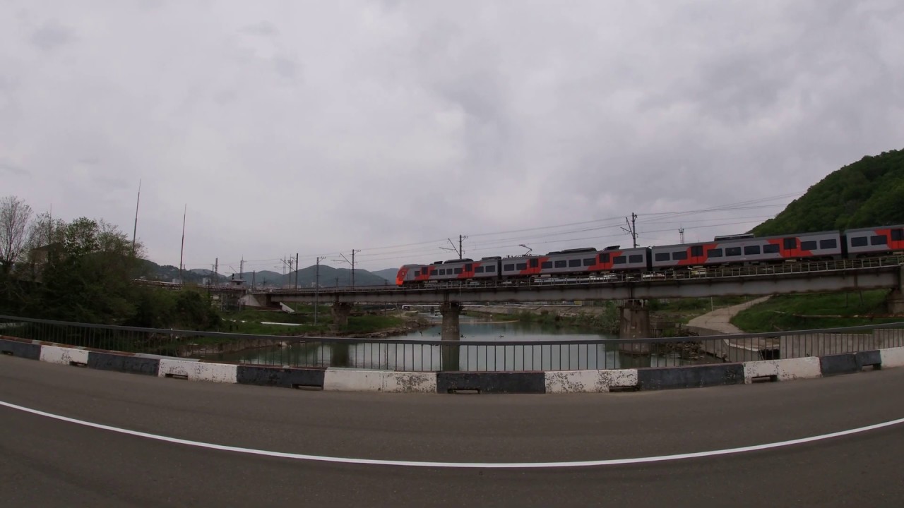 Fast train 804C from Imeretinskiy Kurort (Olympic Park) to Krasnodar passes Tuapse bridge