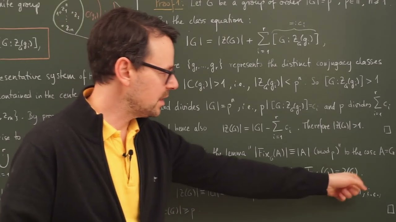 Group theory (lesson 42 / English): THE CLASS EQUATION AND THE CENTER OF p-GROUPS