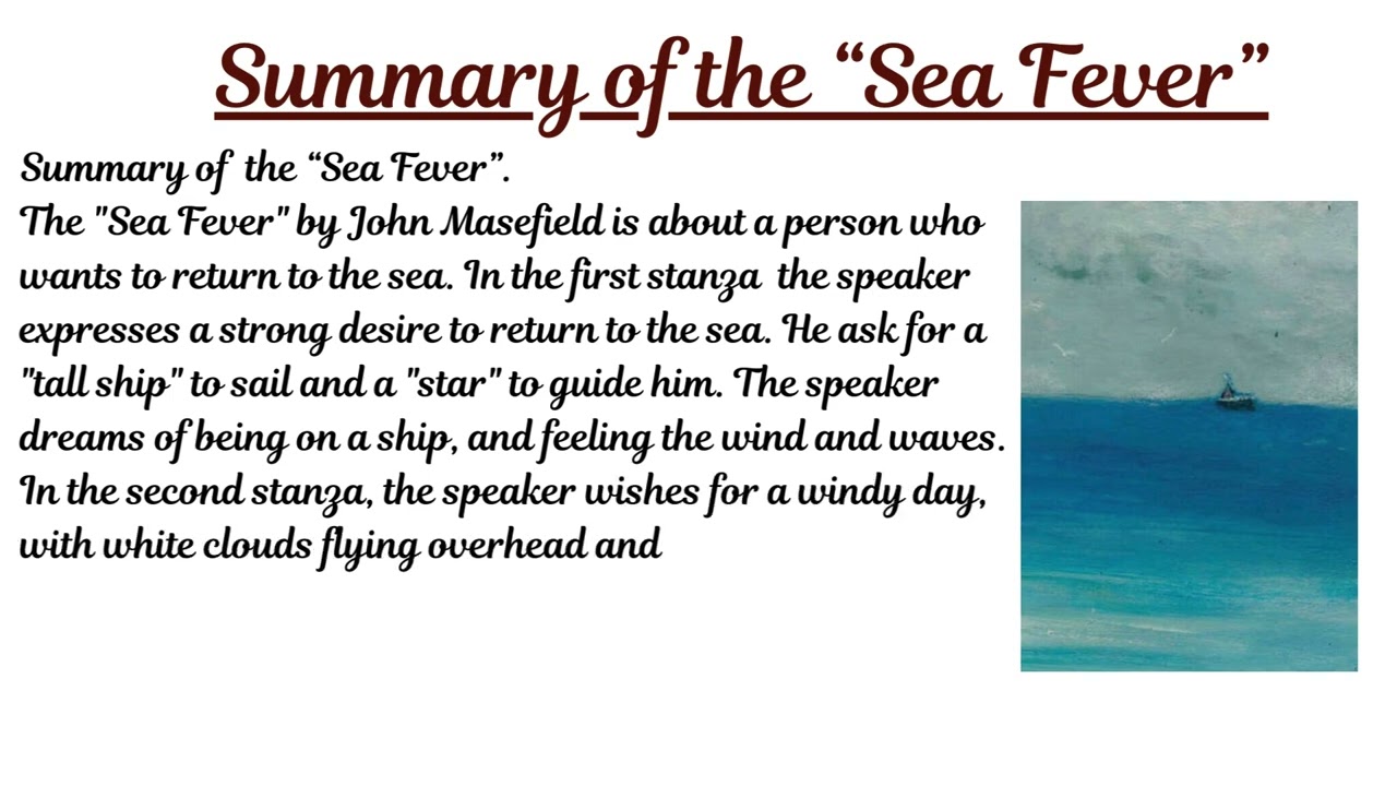 summary of the sea fever of class 10 bliss english| sea fever summary of class 10 | poem sea fever
