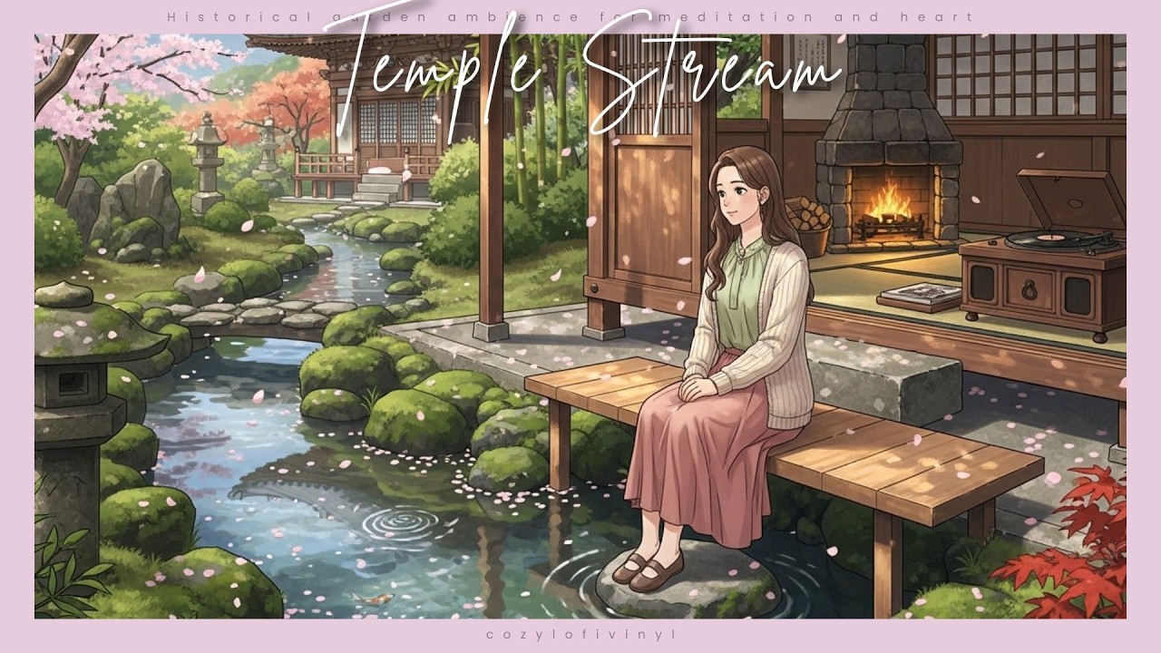 Watch petals float in the temple stream | Historical garden ambience for meditation and heart 🌊
