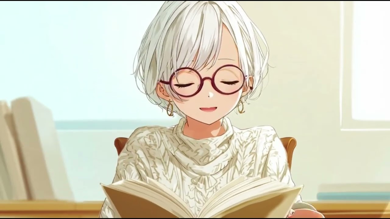 Quiet Night Reading 🌙#animegirl#whitehairgirl#animeglasses#readinganime