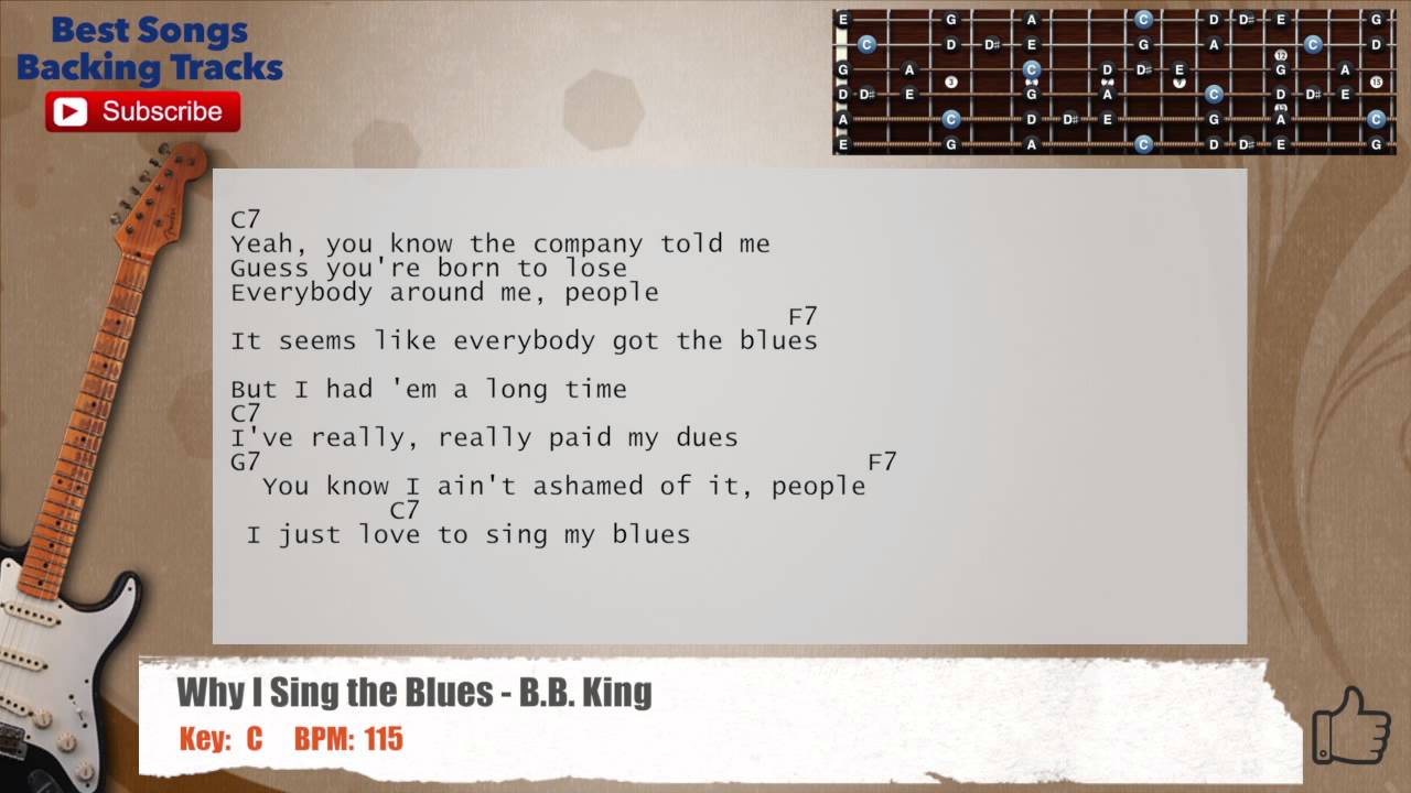 🎸 Why I Sing the Blues - B.B. King Guitar Backing Track with scale, chords and lyrics