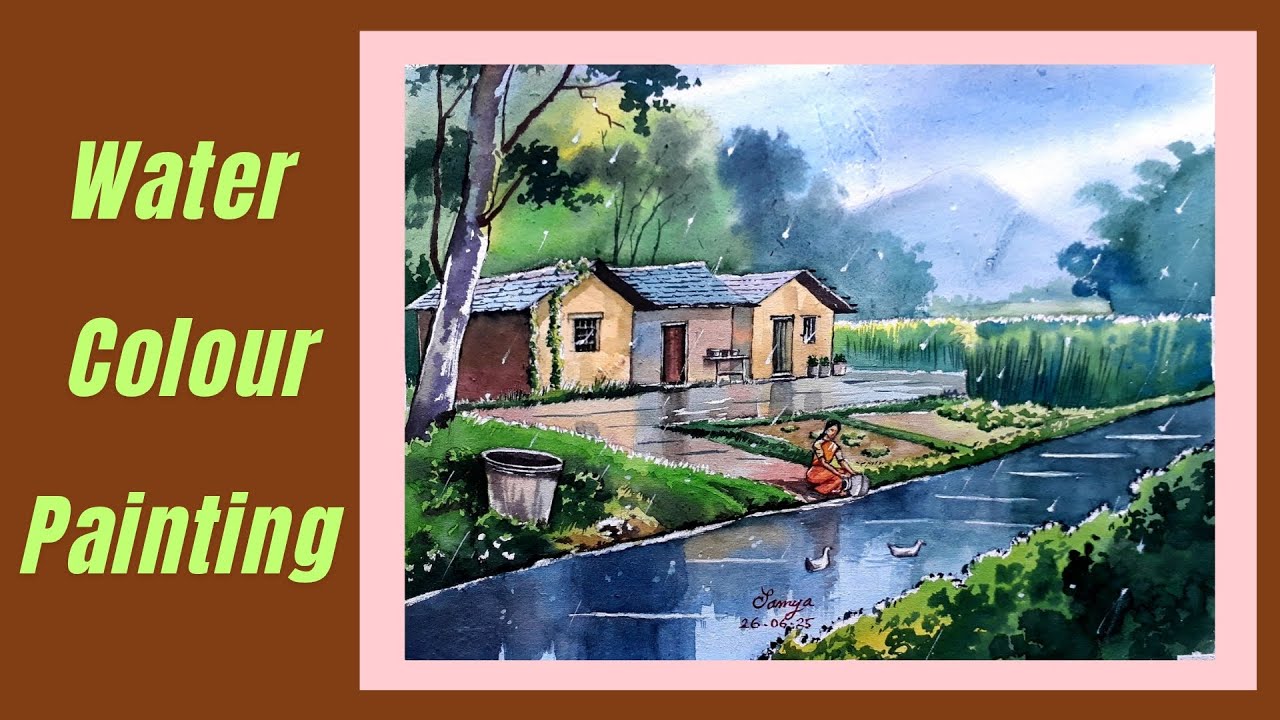 Watercolor painting tutorial with village scenery for beginners | Art with Samya-102