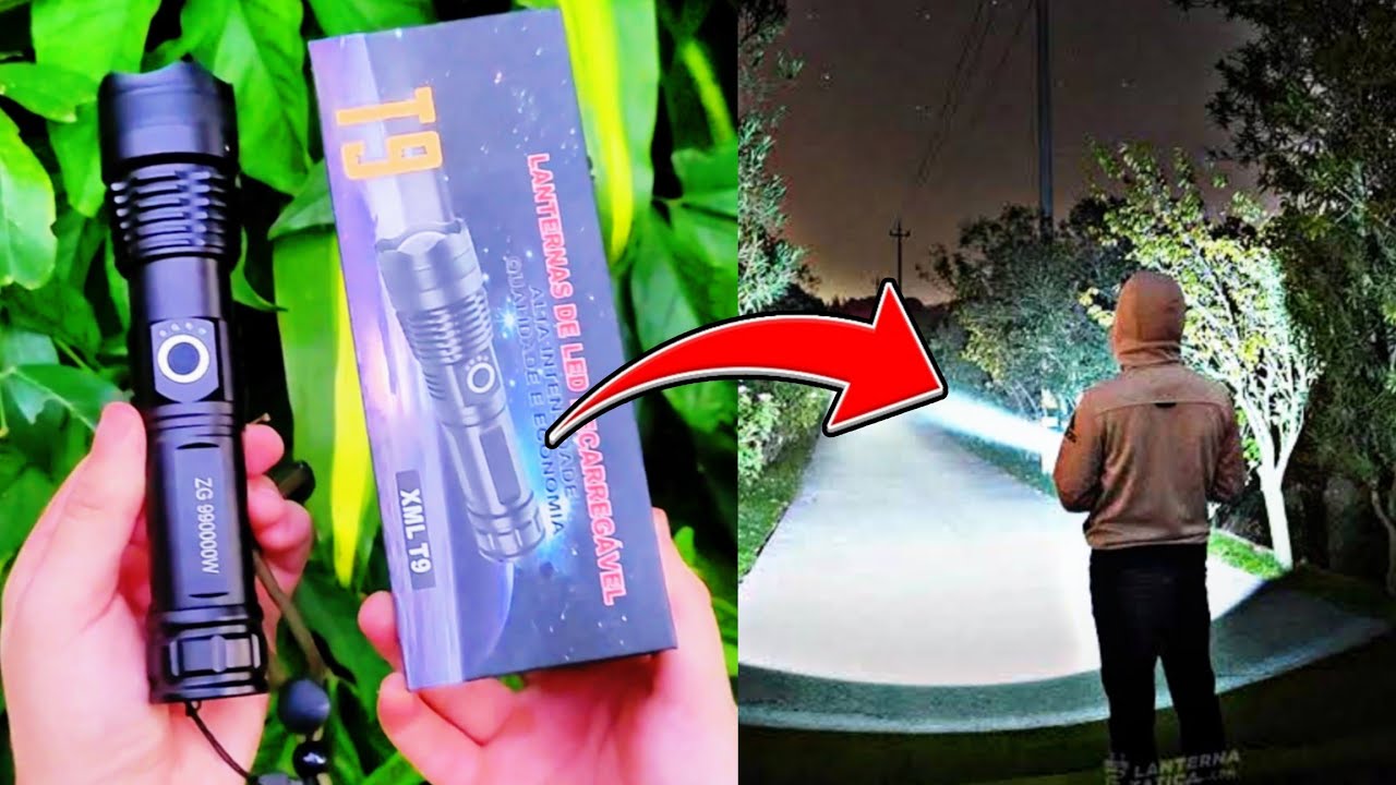 Lanterna t&aacute;tica super POTENTE por menos de R$50.. A T9 vale a pena? #teste