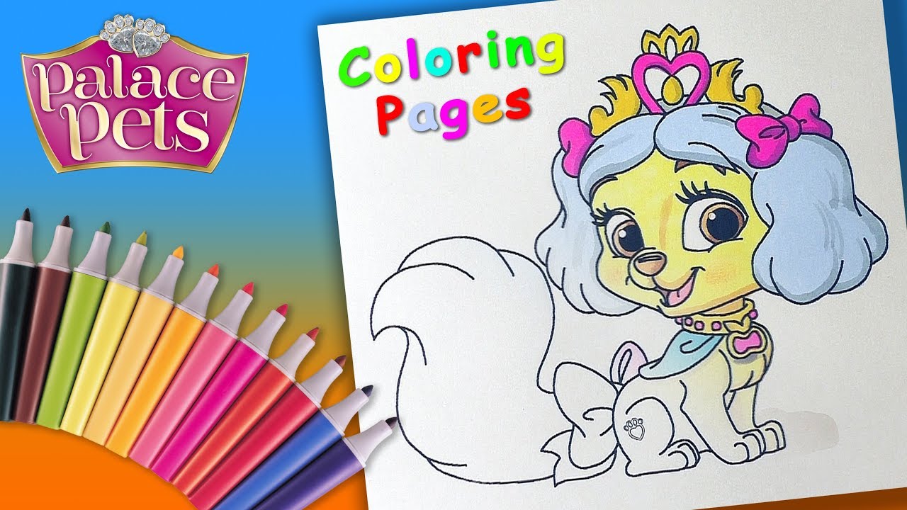 Disney Princess Palace Pets Coloring #ForKids #LearnColors with Snow White's  puppy Muffin