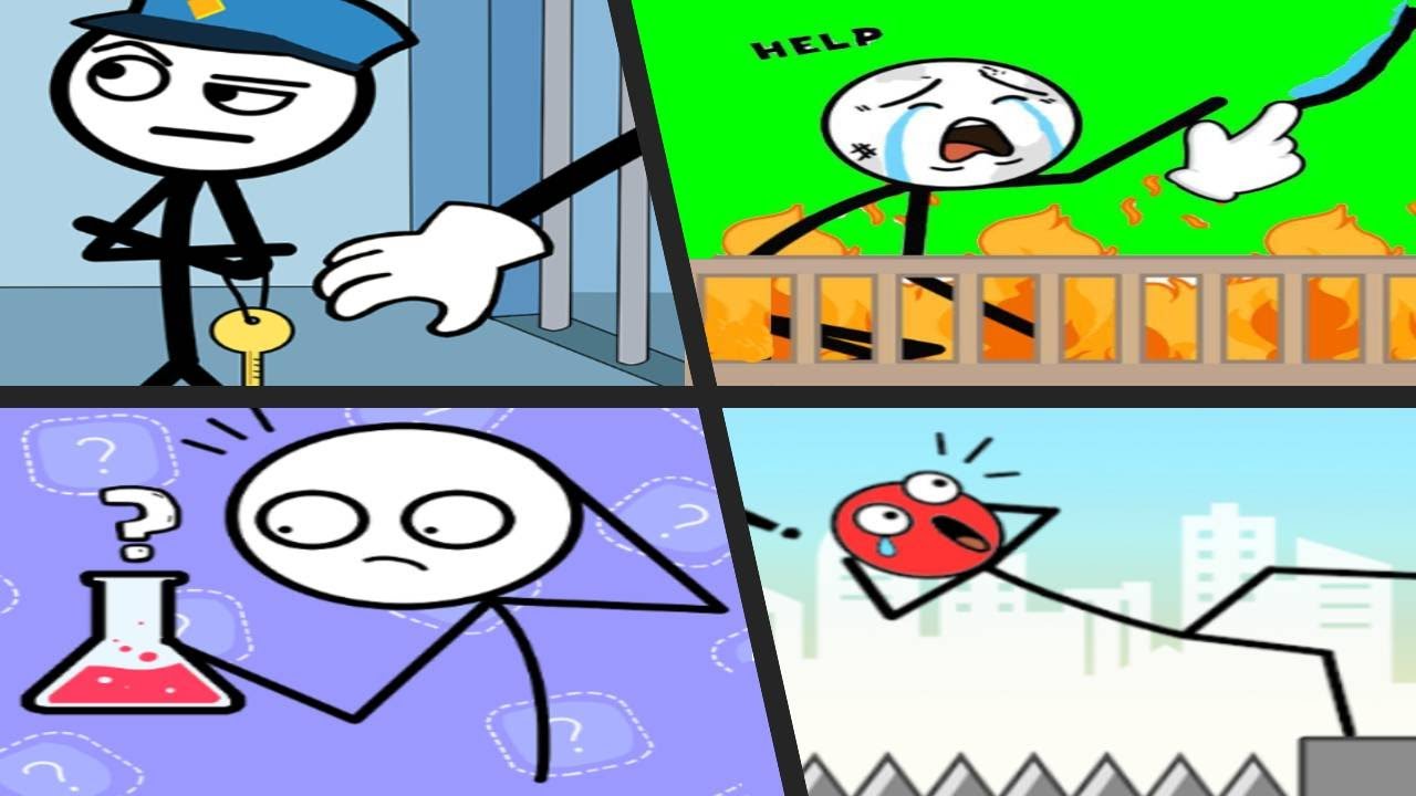 THIEF PUZZLE vs WATERING PUZZLE vs ALCHEMY PUZZLE vs MR BOUNCE - All Levels Quadruple STICKMAN Game