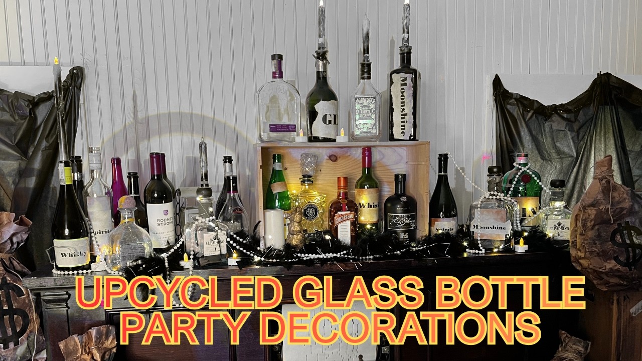 Repurpose glass bottles into a photo perfect backdrop for a 1920's or western themed party.