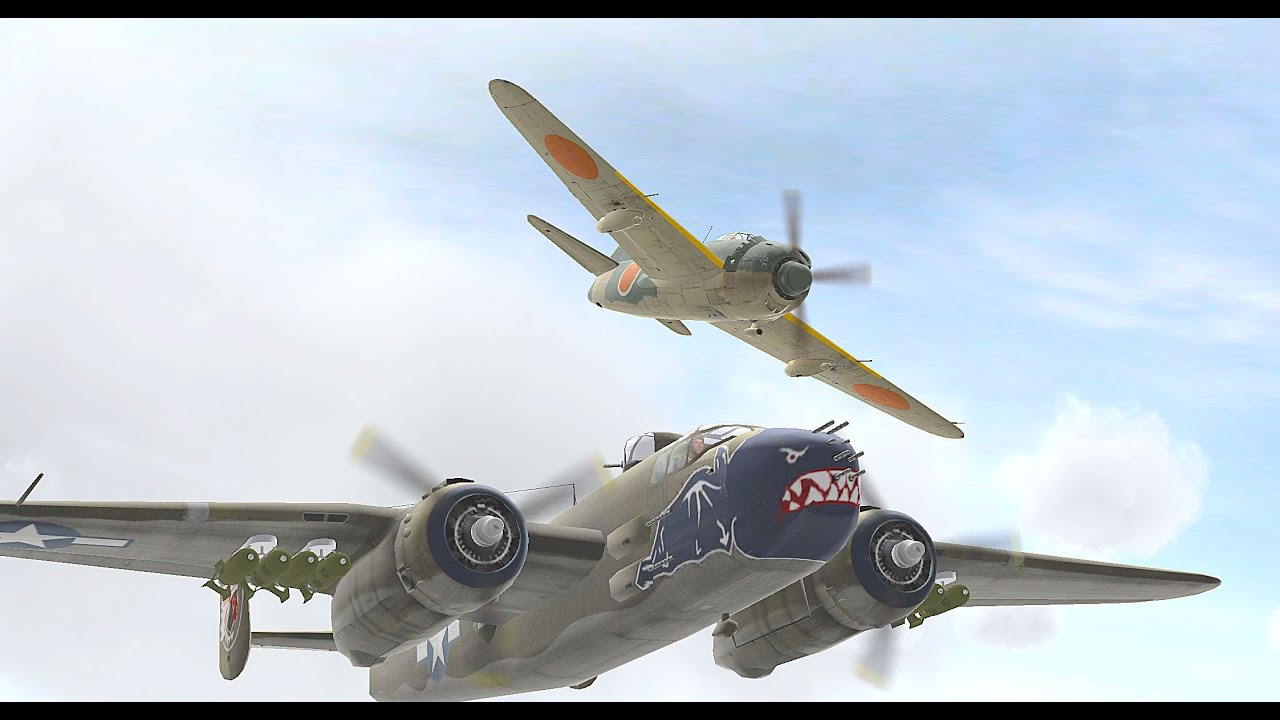 IL-2 Sturmovik 1946 Granary.Kawanishi N1K1-J George Vs P-38 Lightning & B-25 Mitchell.Pacyfic War'44