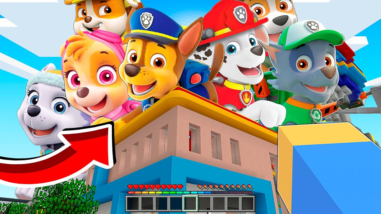 APARECEN LOS CACHORROS DE LA PAW PATROL GIGANTE ENCIMA DE MI CASA EN MINECRAFT 😱