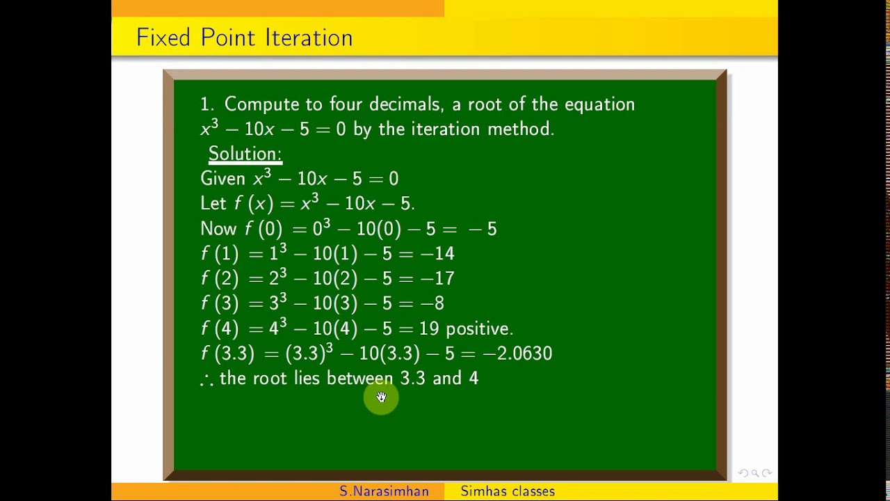 #Iteration || Compute to four decimals, a root of the equation x^3-10x-5=0 by the iteration method.