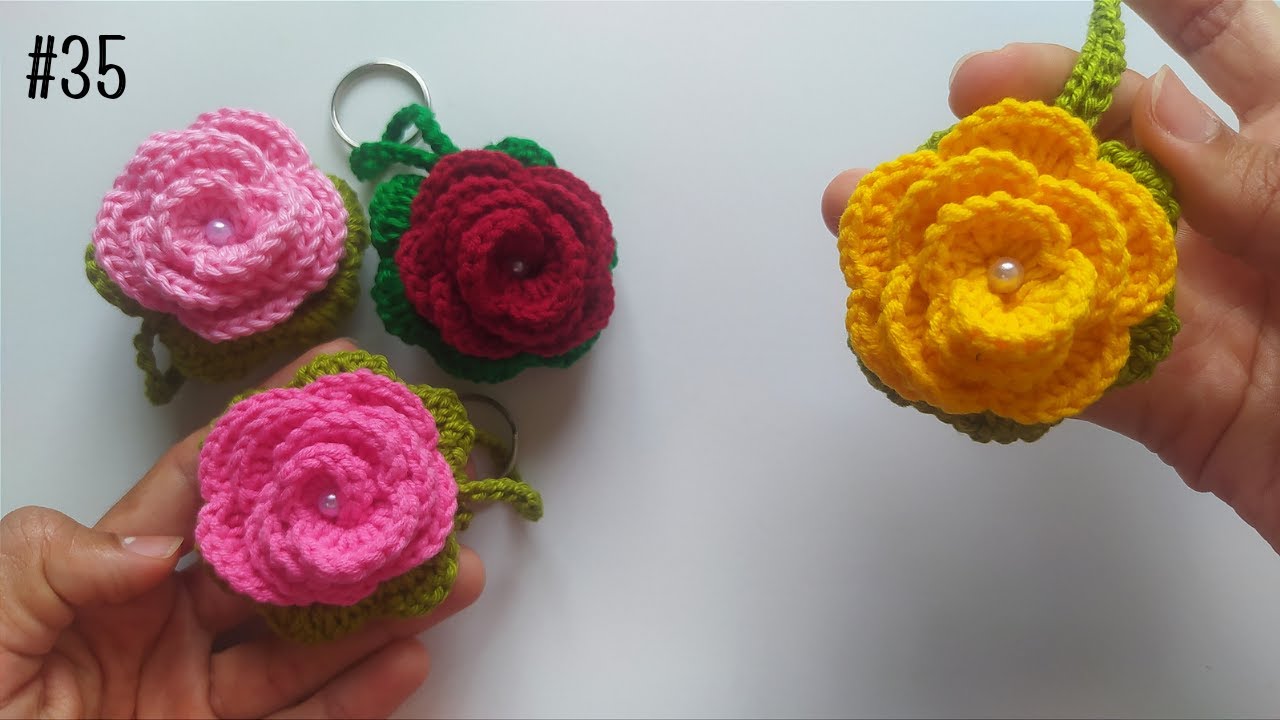 CHAVEIRO de CROCHÊ - Flor Rosa FÁCIL e RÁPIDA