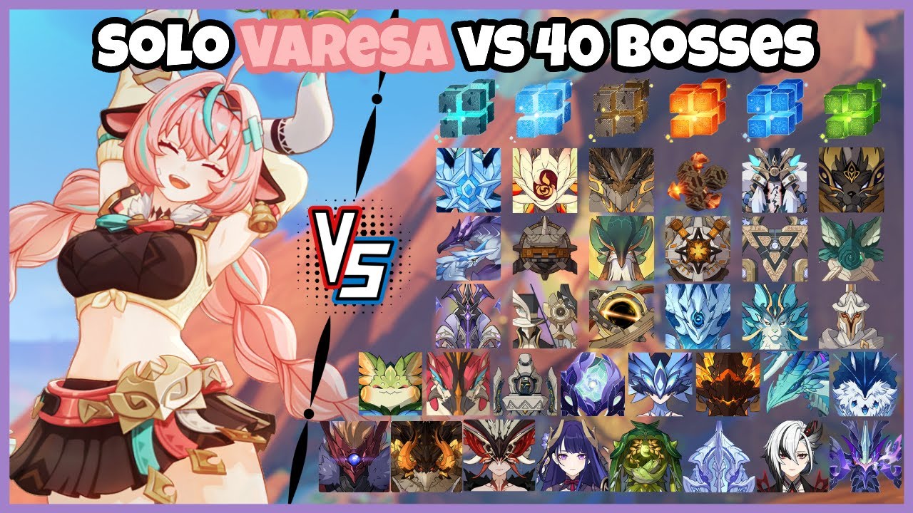 Solo C0R1 Varesa vs 40 Bosses (WL 9) Without Food Buff | Genshin Impact