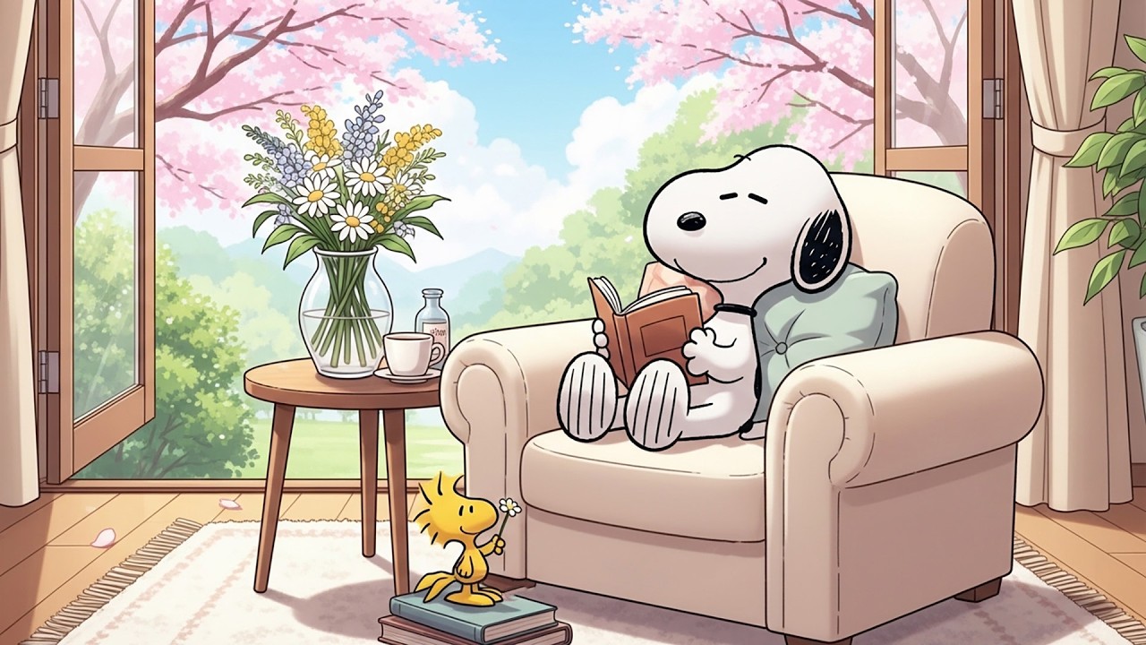 Peaceful Spring Reading Time 🌸📚 | Snoopy’s Cozy Lo-Fi Jazz for Study & Relax