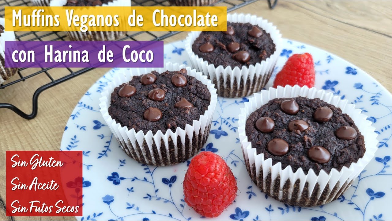 Muffins Veganos de Chocolate y Coco (Sin Gluten,  Sin Aceite, Sin  Frutos Secos)