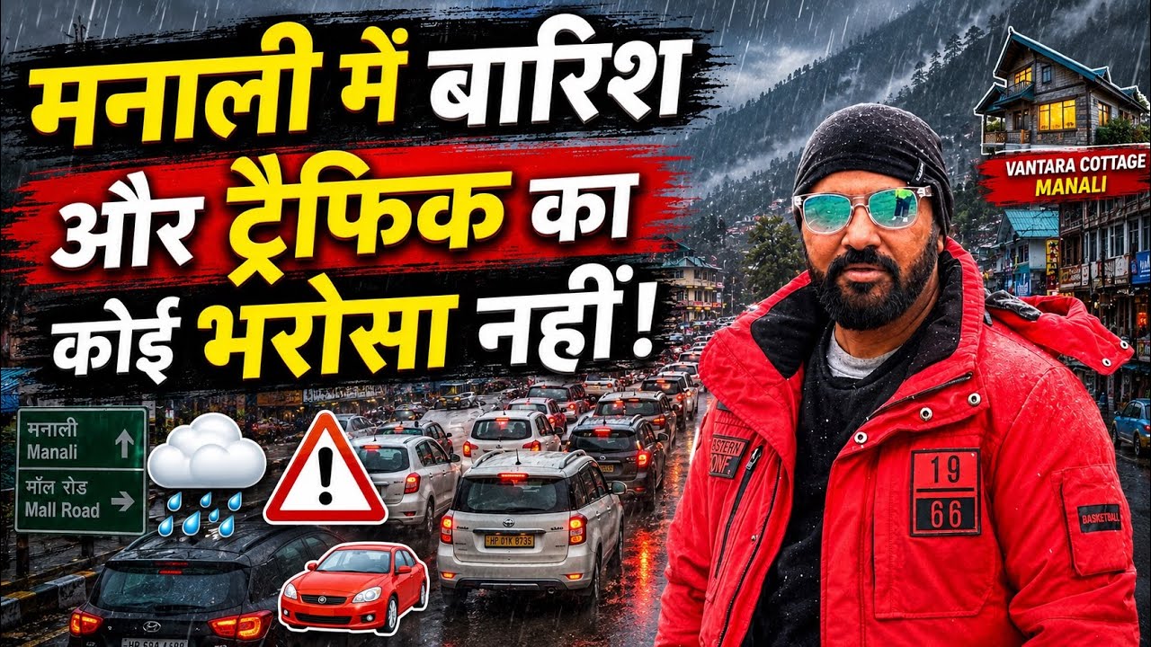 मनाली में बारिश और ट्रैफिक का कोई भरोसा नहीं 🌨️🏠🚗 Manali Latest Traffic and Weather 