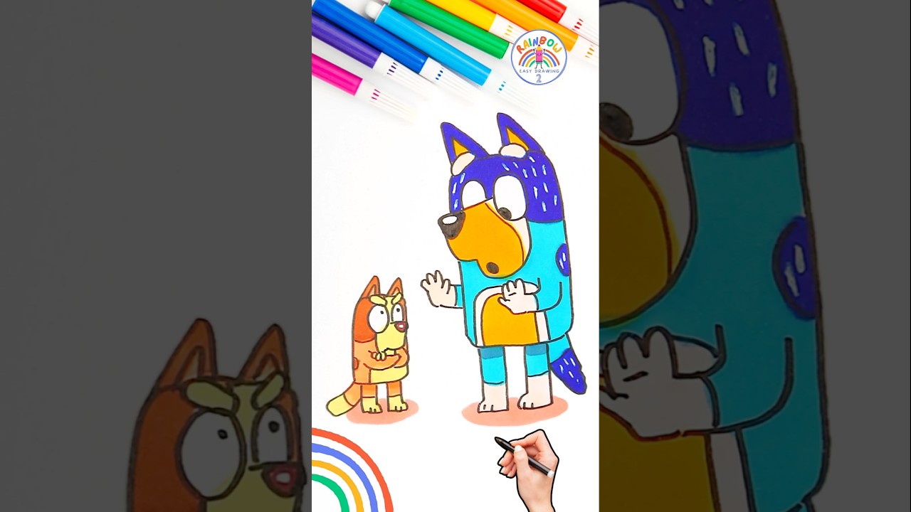 How to Draw Bluey | Draw Bluey Bingo and Bandit Simple 🌈 🐶 #bluey #cartoon #short #forkids #angry
