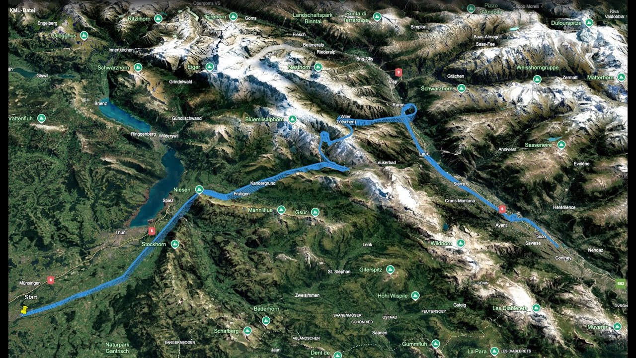 Erster Alpenflug von Belp nach  Sion via Lötschenpass