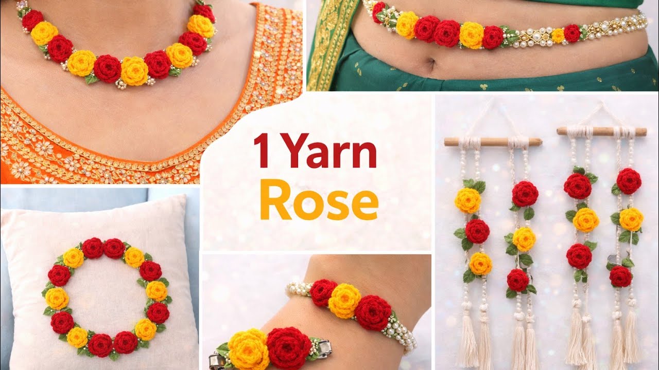 Yarn Rose DIY Ideas | Handmade Jewelry & Home Decoration Crafts #crafternik #diy #crochet  #rose #yt