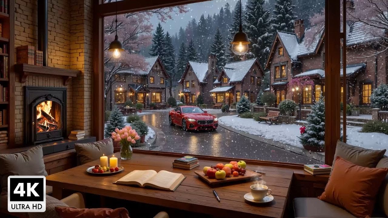 Warm Winter by the Fireplace ~ Cozy Cafe Space with Jazz Music for Relax, Study & Work