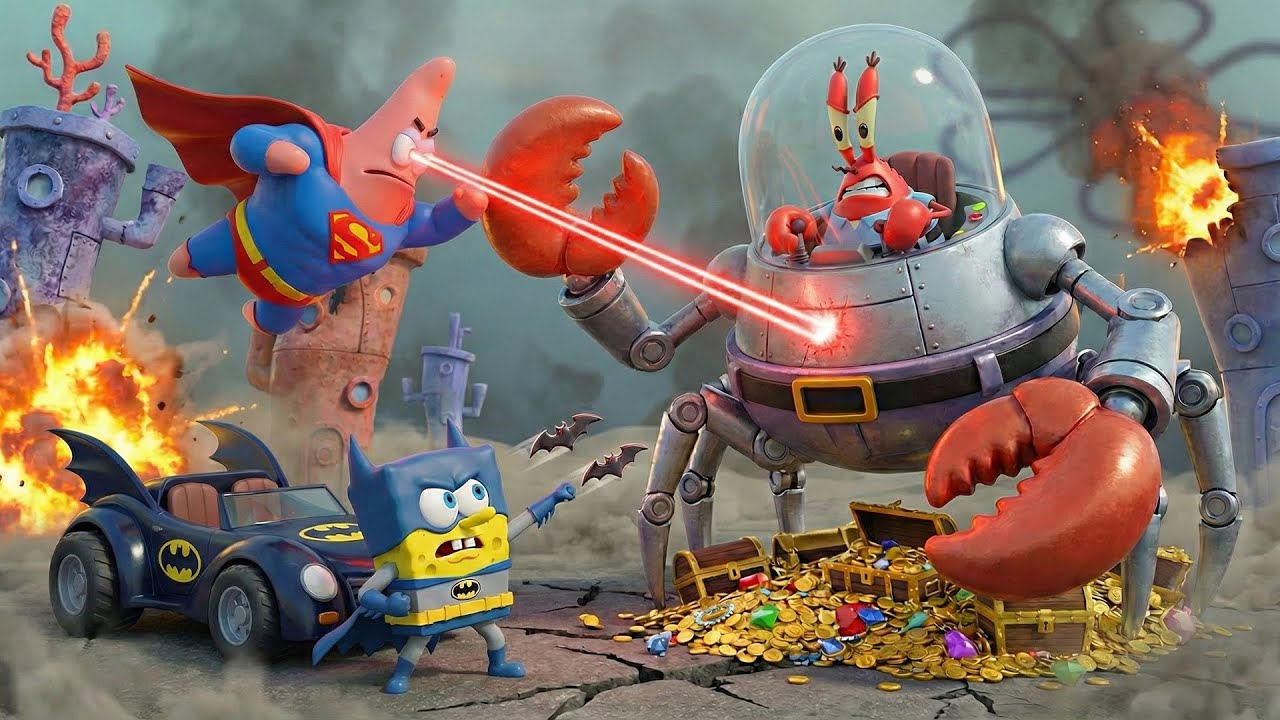Super Patrick vs 🤖 Robot Mr Krabs Epic Treasure Battle 💥💰 | Funny SpongeBob Animation