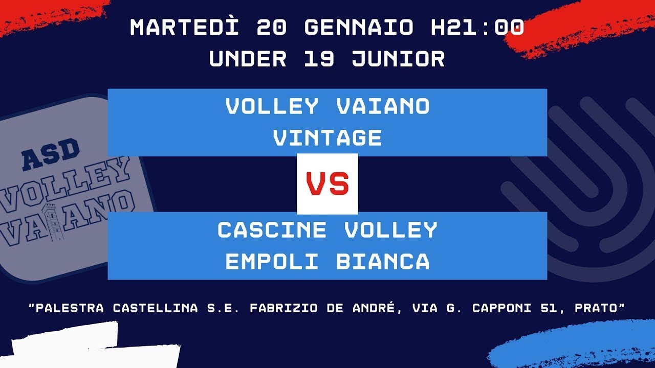 20/01/2026 | Under 19 Junior | PVP VOLLEY VAIANO VINTAGE  vs CASCINE EMPOLI BIANCA | Giornata 2 GDP