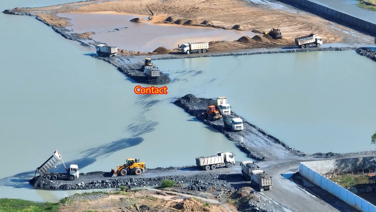 Project Filling Stone Connect By Team Work  Truck 25.5Ton road, dozer Pushing Stone