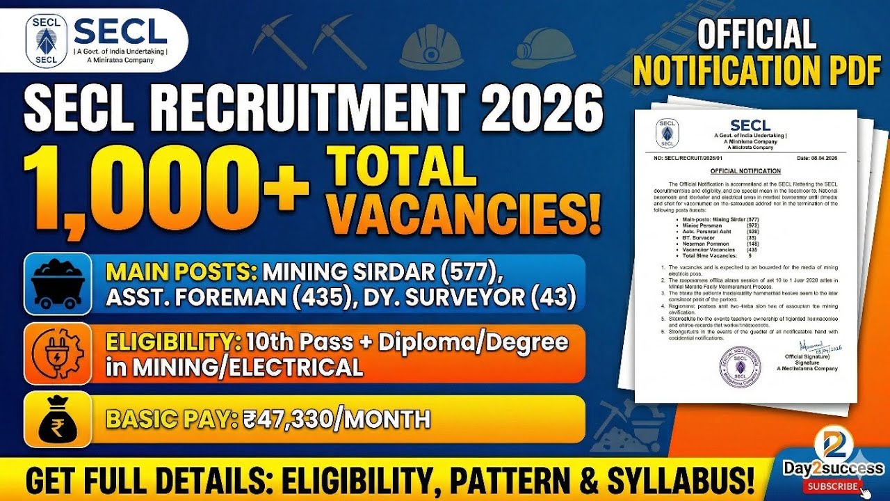 SECL Recruitment 2026: बम्पर भर्ती! Eligibility, Syllabus & Selection Process की पूरी जानकारी।