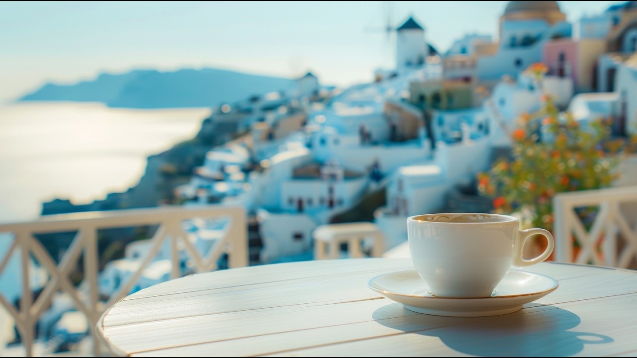 Soft Winter Light over Santorini | Coffee, Sea & Silence  ❄️☕