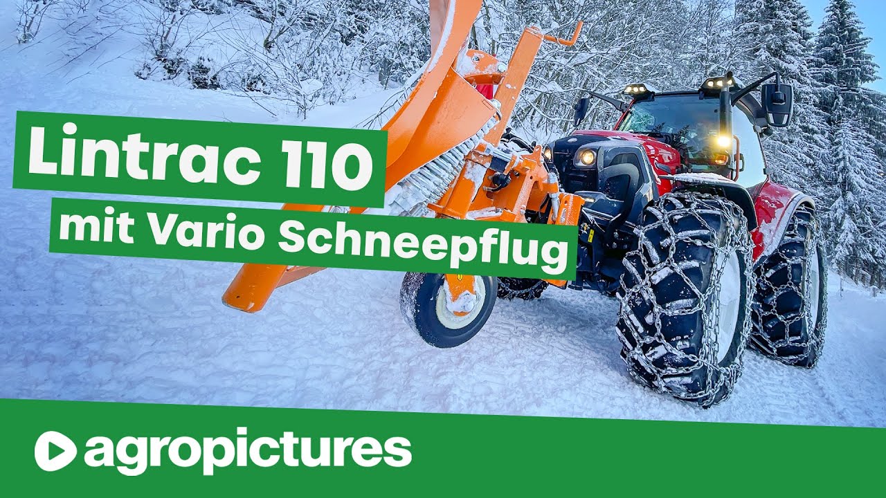 Schneeräumung mit Vario Schneepflug am Lindner Lintrac 110 | Traktortechnik im Winterdienst