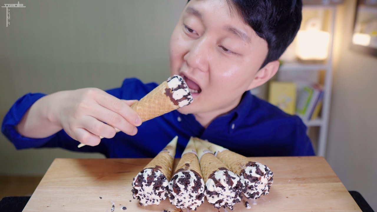 Real Sound Okdongja Ice Cream Cone Mukbang b^^d Social Eating Show ASMR