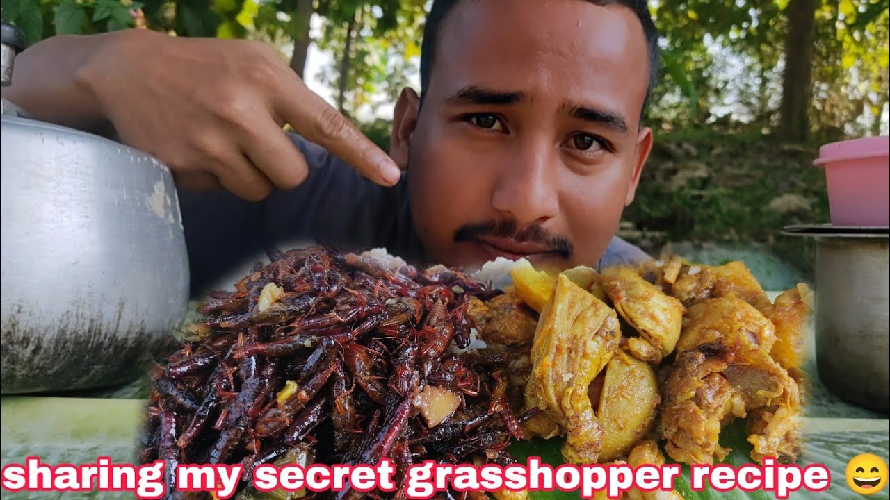 Mukbang || eating delicious grasshopper with chicken curry || sharing my secret grasshopper recipe 😄