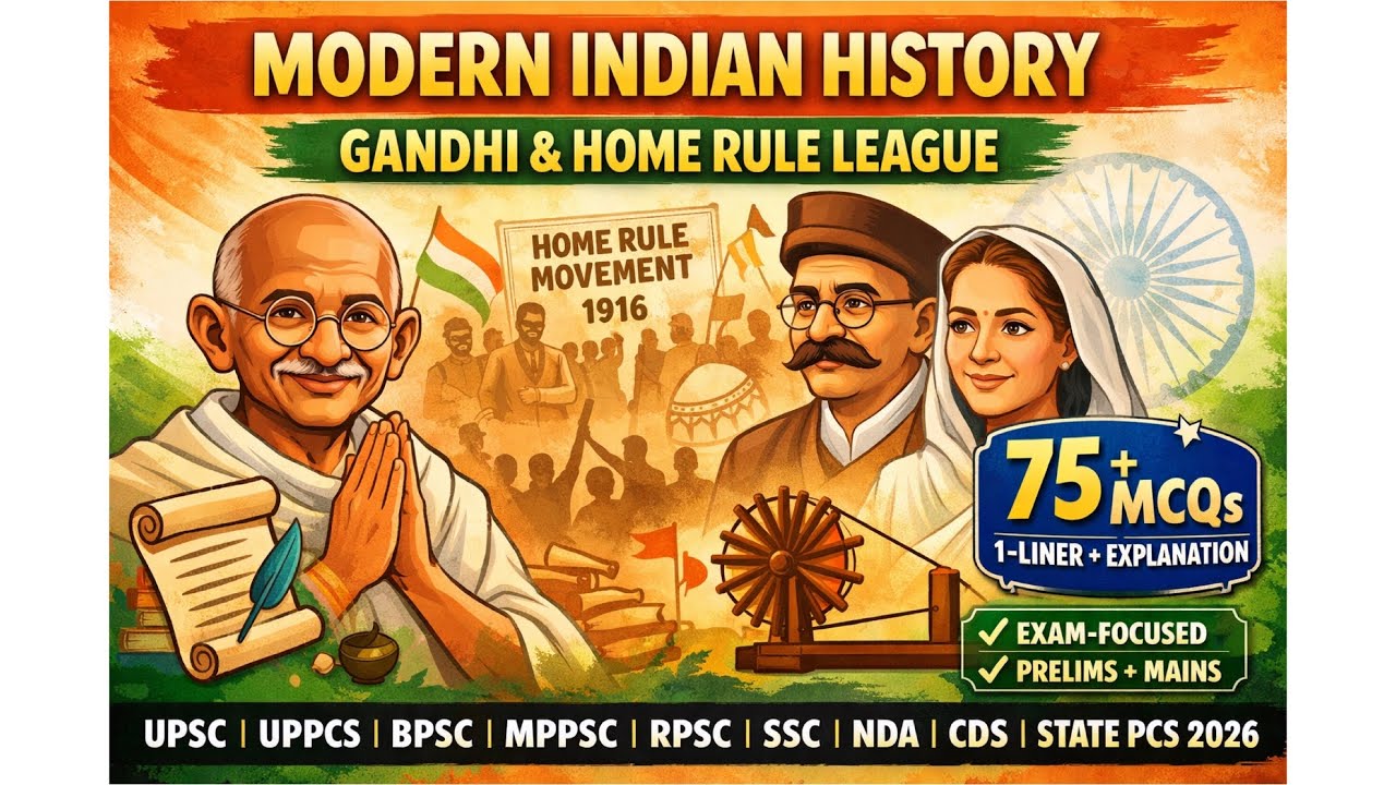 Gandhi & Home Rule League – One-Liner MCQs 📜 | Modern Indian History | UPSC, UPPCS Prelims