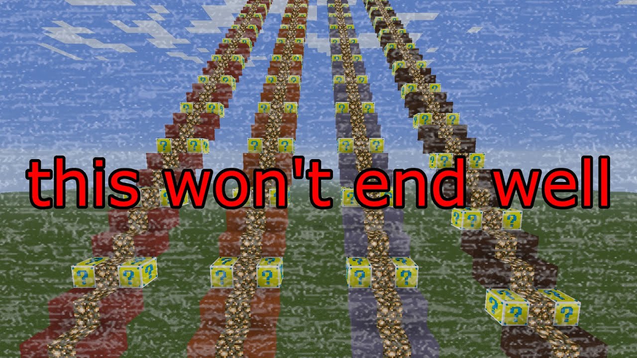 VHS Gameplay - Minecraft Lucky Blocks Staircase, but every death causes generation loss