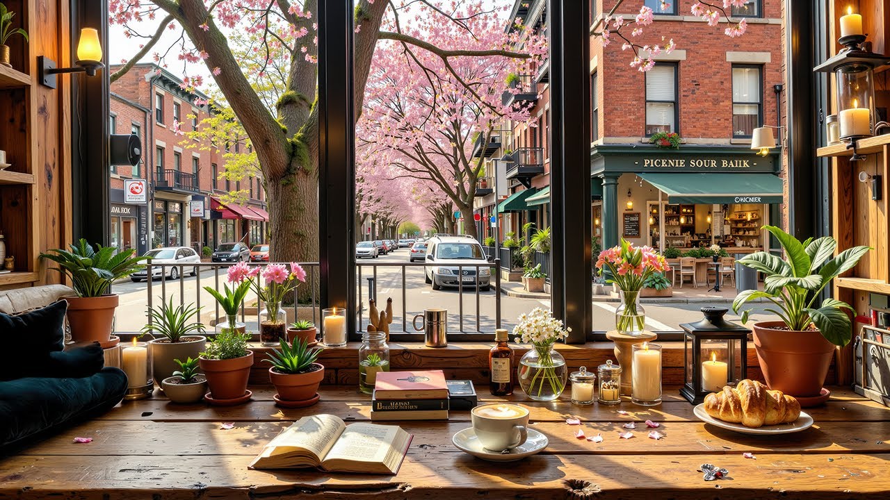 Springtime Jazz at a Cozy Café Window ☕ Soft Jazz Music for Reading & Study