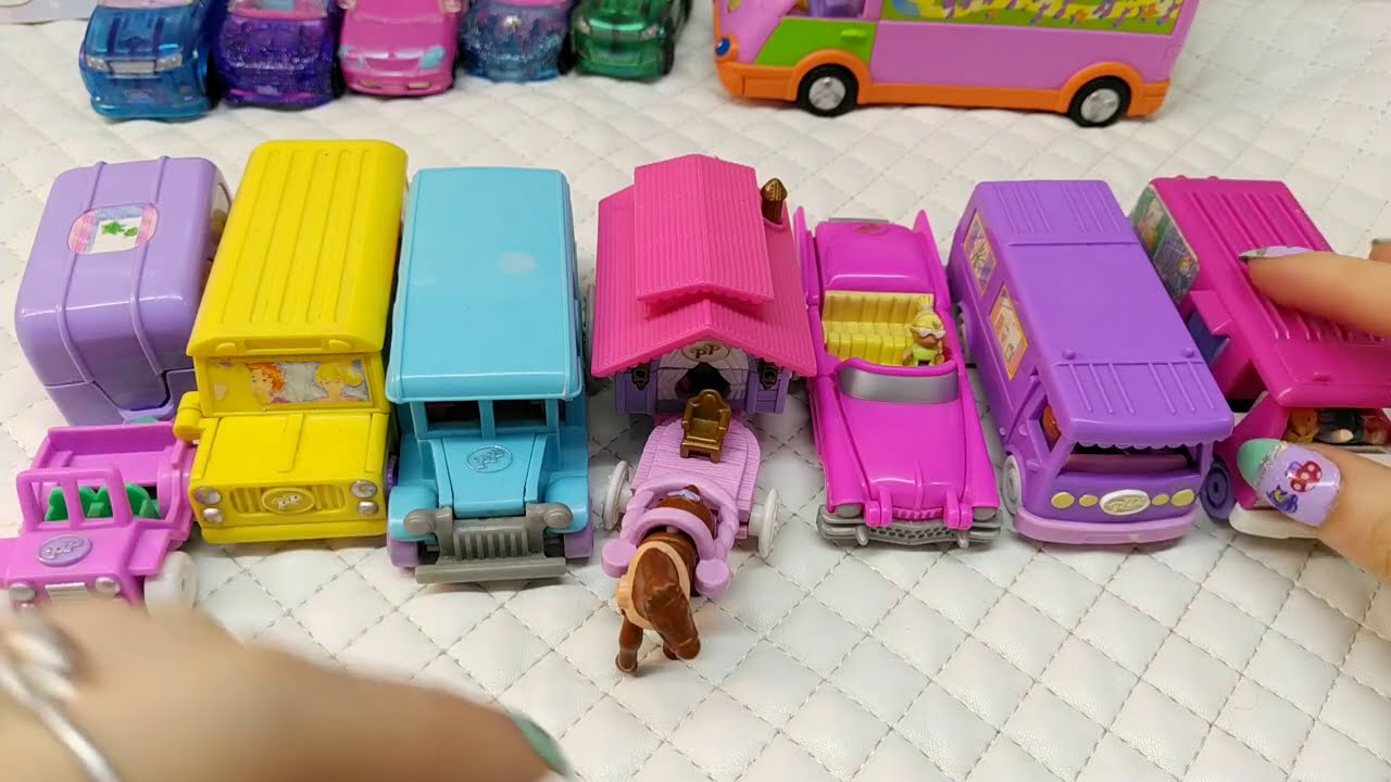 Polly Pocket antiguas review en español latino autobús, Jeep, autitos colección completa