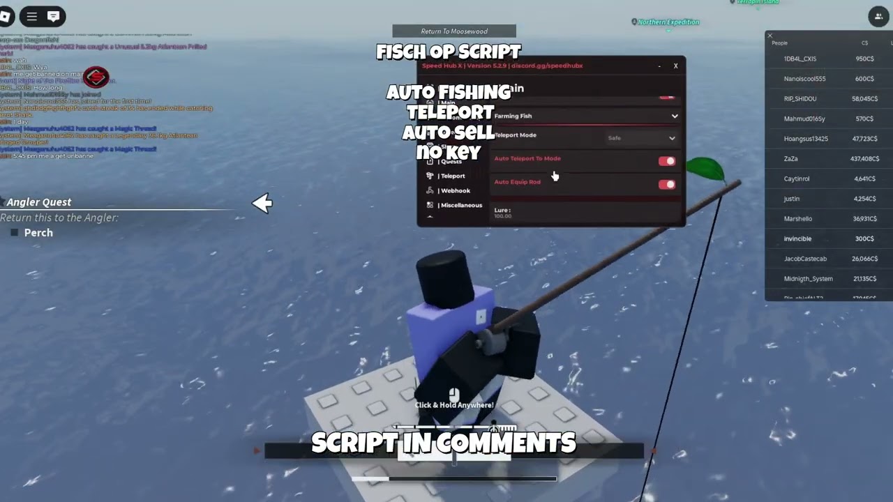 FISCH Script NO KEY, LINK with Auto Catch, Auto Sell, TP, Auto Farm