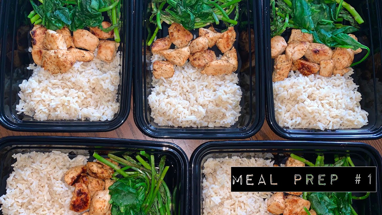 MEAL PREP: CHICKEN, ASPARAGUS, SPINACH, BROWN RICE (EASY)