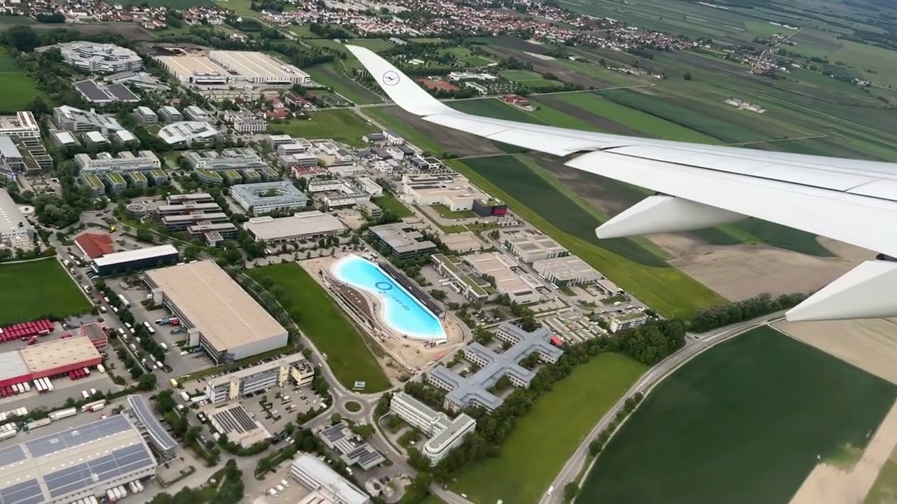 Lufthansa Airbus A350-900 Flight 722 Pushing Back and Taking Off from Munich, Germany